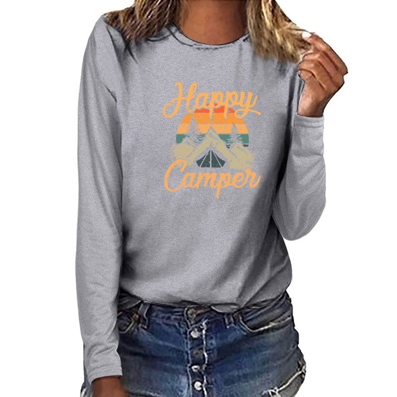 Happy Camper Printed Long Sleeve T-shirts Women