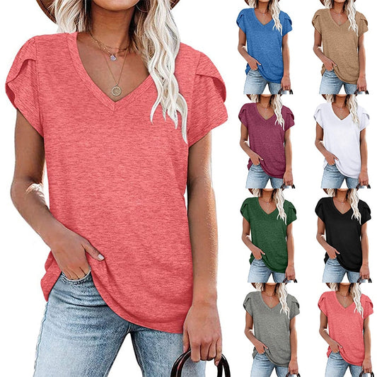 Fashion New Women T-Shirt Elegant Solid Color Ladies Tee