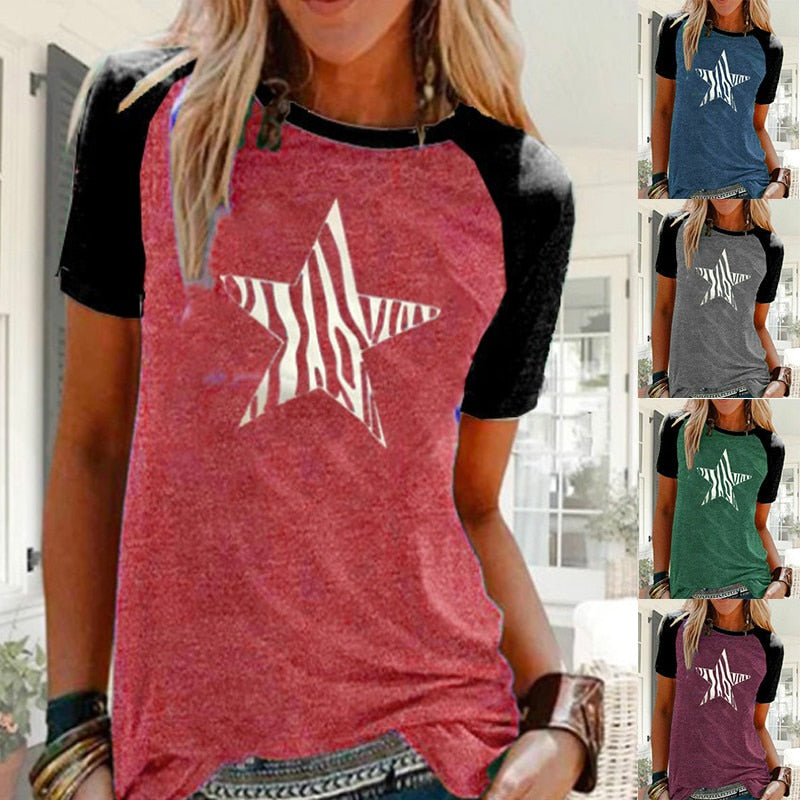 Cotton T Shirt Tops Women's Printed Short Sleeved Loose T Shirts