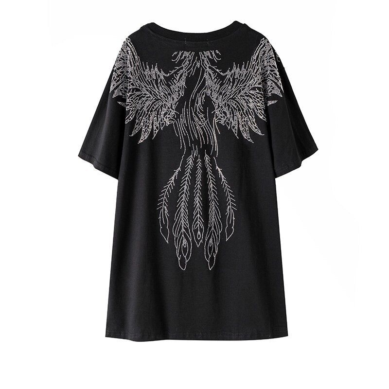 Summer Phoenix pattern hot diamonds short-sleeved T-shirt