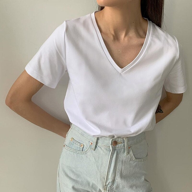 Hirsionsan 100% Cotton T Shirt Women Summer New Oversized Solid Basic Tees 9 Color Casual Loose Tshirt Korean O Neck Khaki Tops