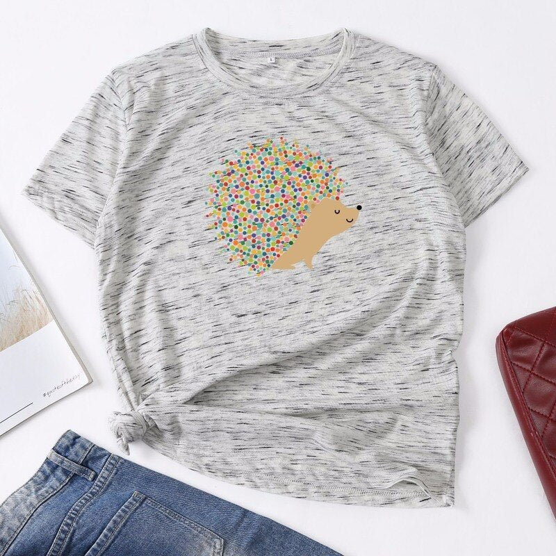 T Shirt Summer Short Sleeve Cotton Plus Size Cartoon Hedgehog