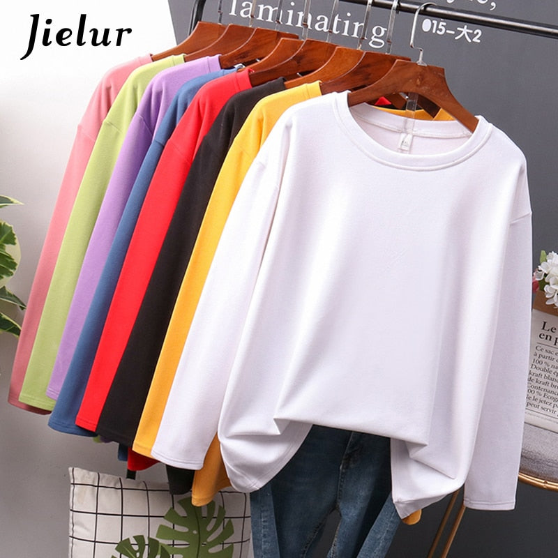 Autumn New T shirt Female Pure Color Slim Long Sleeve