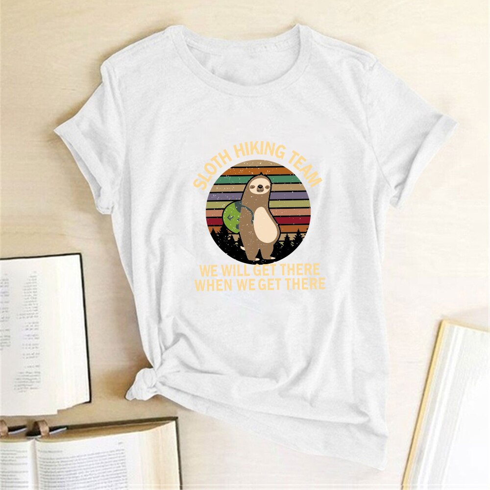 Sloth Hiking Team Printed Tshirts Women Summer Graphic Tees