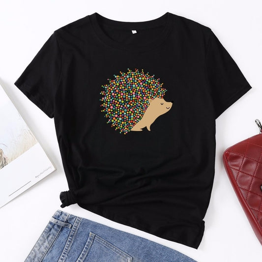 T Shirt Summer Short Sleeve Cotton Plus Size Cartoon Hedgehog