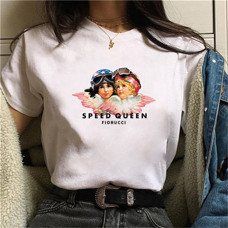 Cupid Angel Print T shirt Women Summer Cartoon Clothes