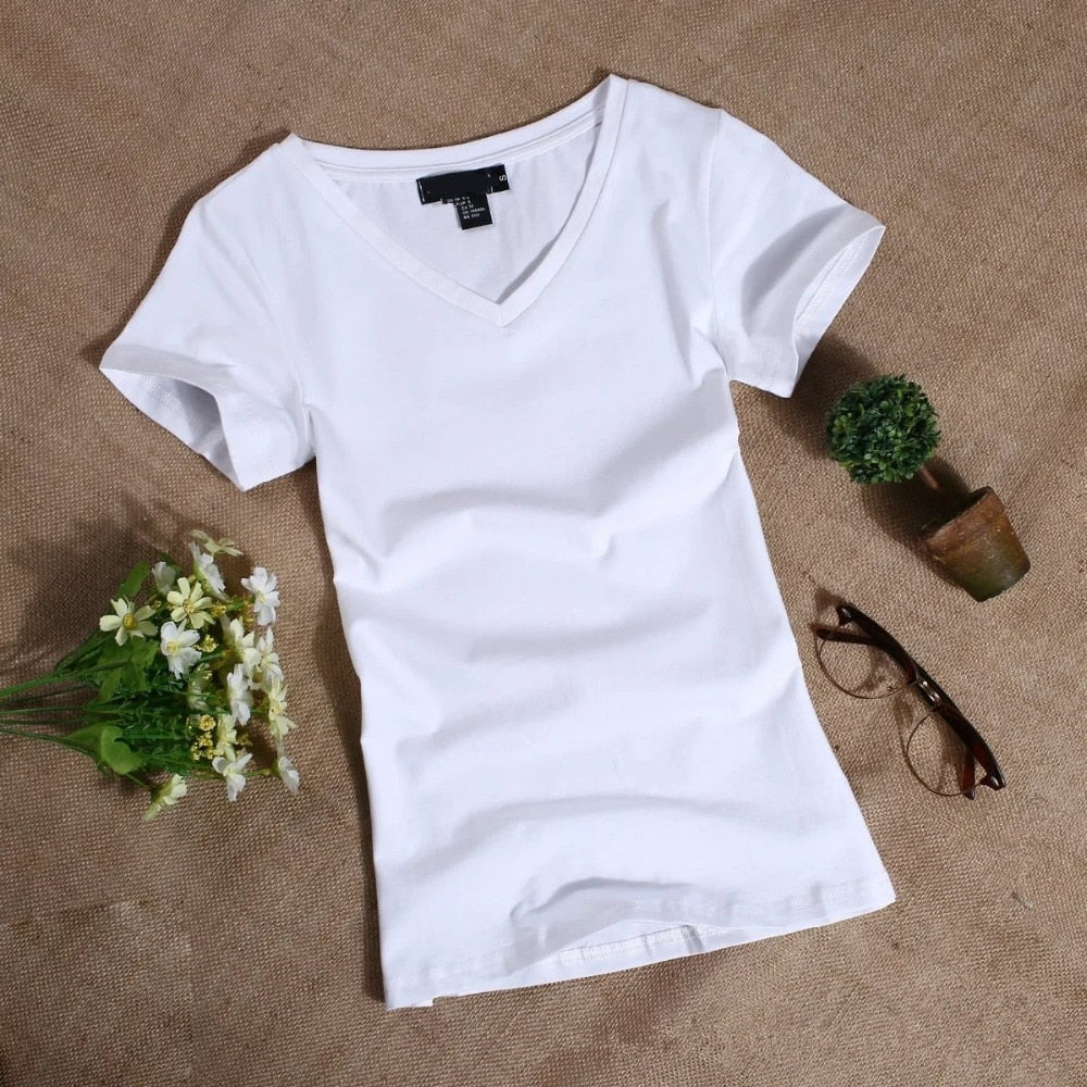 Women's T Shirt Women Short Sleeved Slim Solid Color Simple