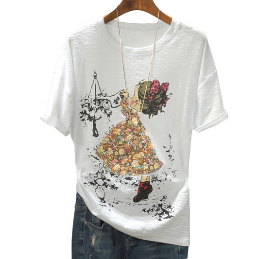 Summer England Style Short Sleeve Tees Tops Cartoon Kawaii