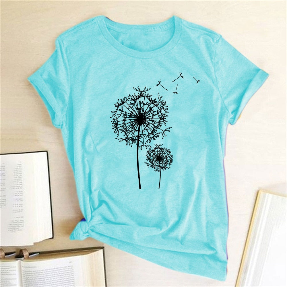 Dandelion Printed T-shirts Women T Shirt Summer