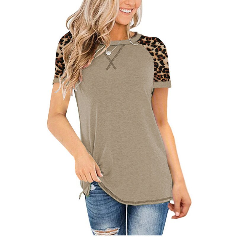 T-shirt Women Leopart O Neck Short Sleeve Tees Femme Tee