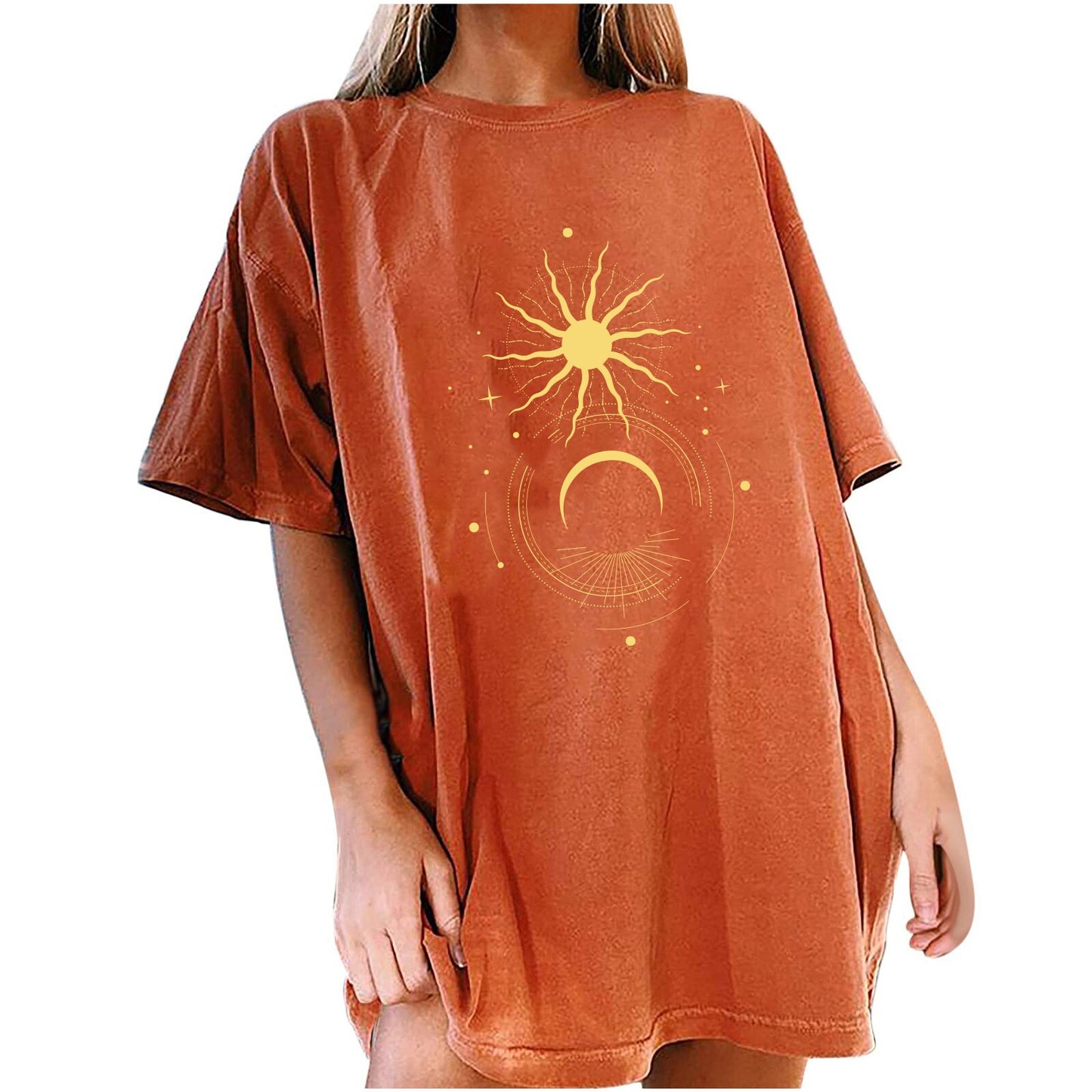 Drop Shoulder Women T Shirt Golden Moon