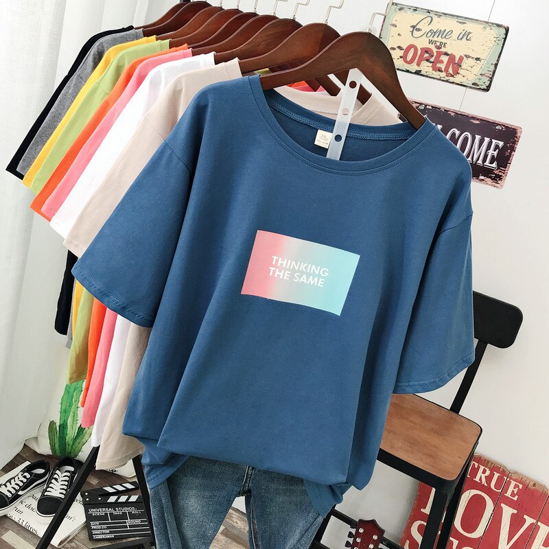 Large size summer 2021 new street fashion Casual Women's T-Shirt loose Short sleeve Pullovers 100% cotton Letter printing Tops