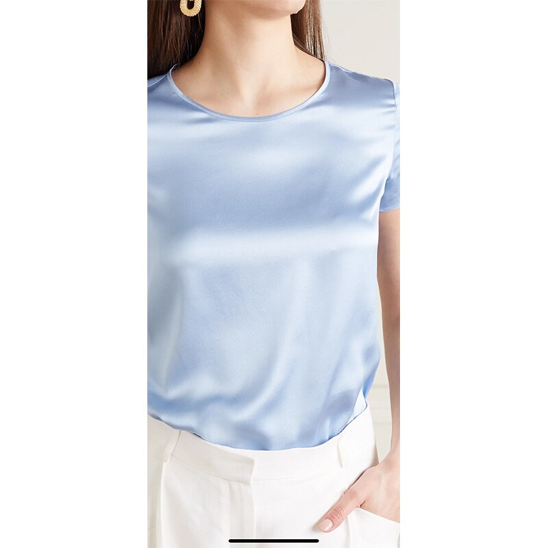 Summer Women T Shirt Short Sleeve Satin Tee Easy-Match S-2XL M30454