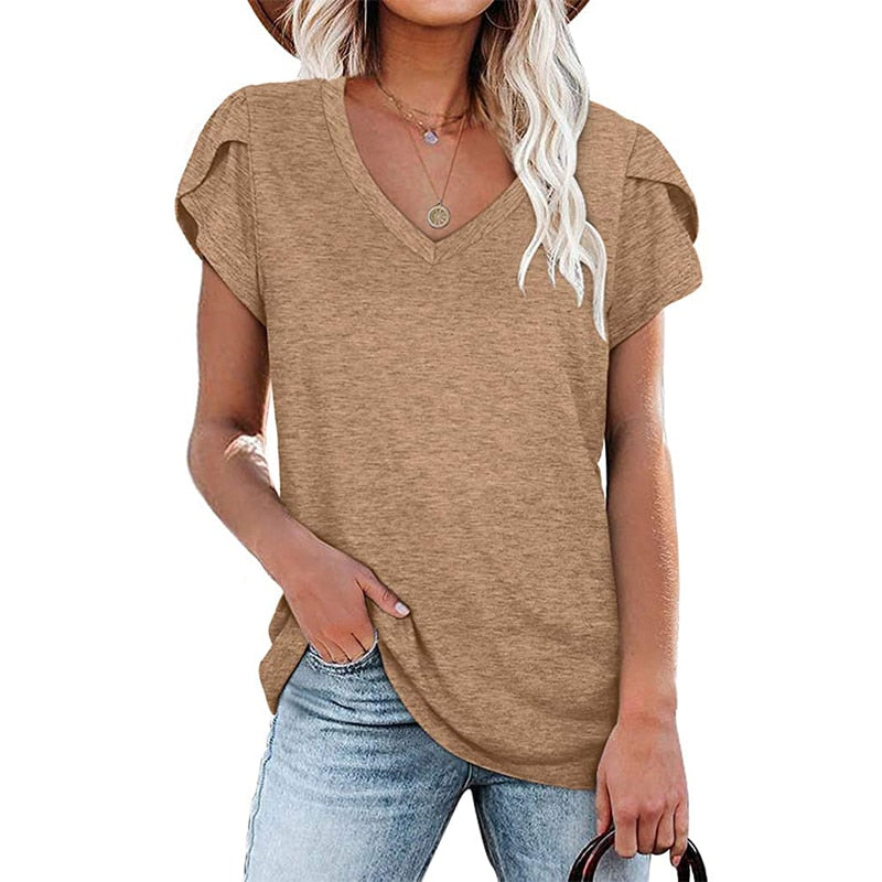 Fashion New Women T-Shirt Elegant Solid Color Ladies Tee