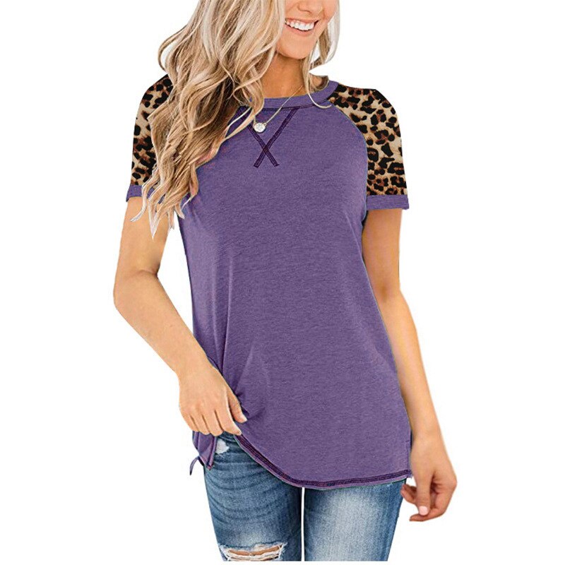 T-shirt Women Leopart O Neck Short Sleeve Tees Femme Tee