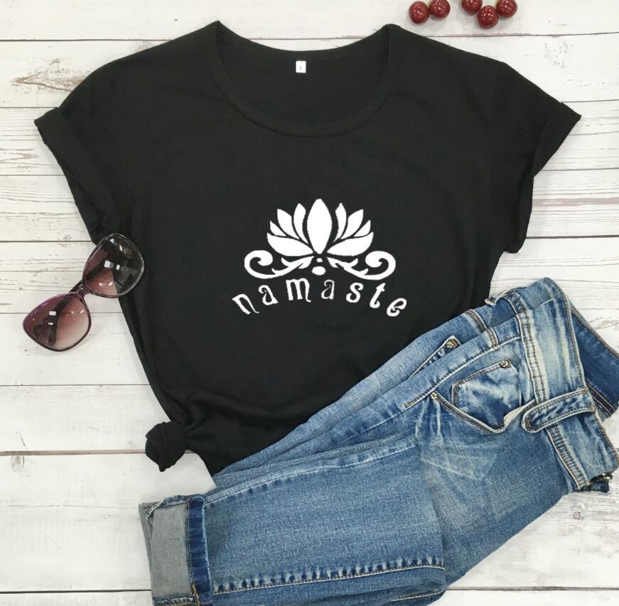 Cotton Women T Shirt Namaste Lotus Printed Tshirt Ladies