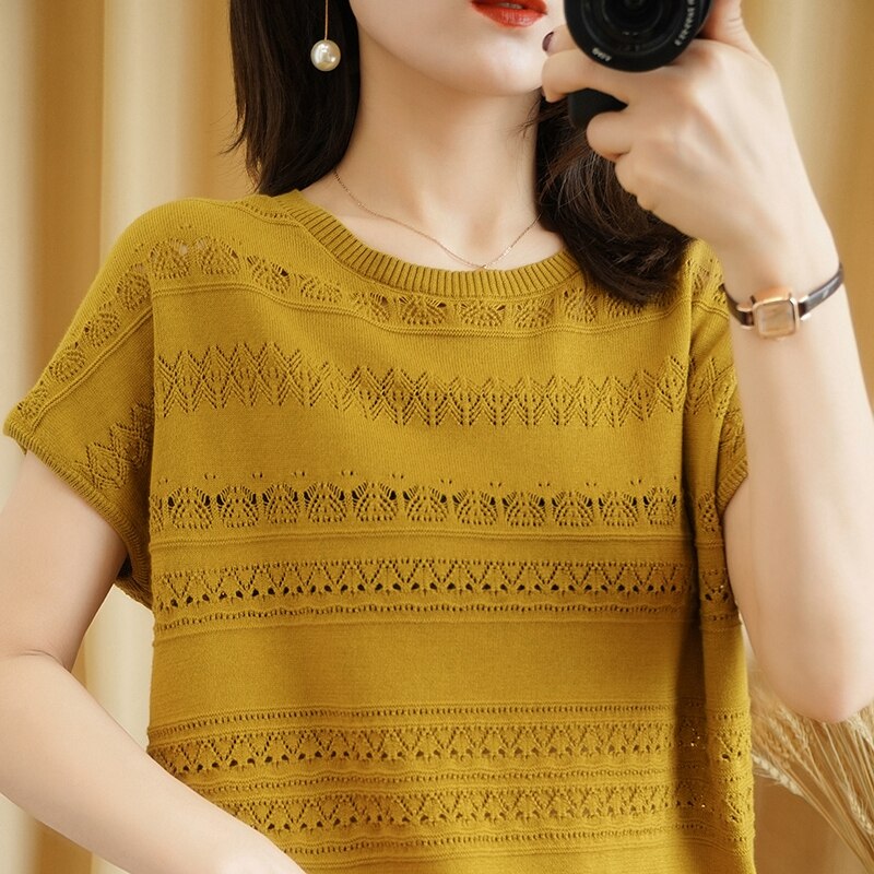 Pure cotton T-shirt women 2021 summer new round neck pullover pure color knitwear plus size casual sweater short sleeve tees hot