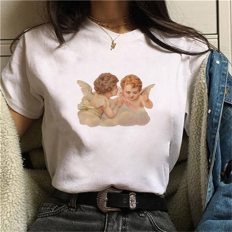 Cupid Angel Print T shirt Women Summer Cartoon Clothes