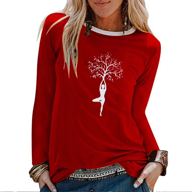 Lady Tree Print Long Sleeve T-shirts Women Autumn Winter Shirts