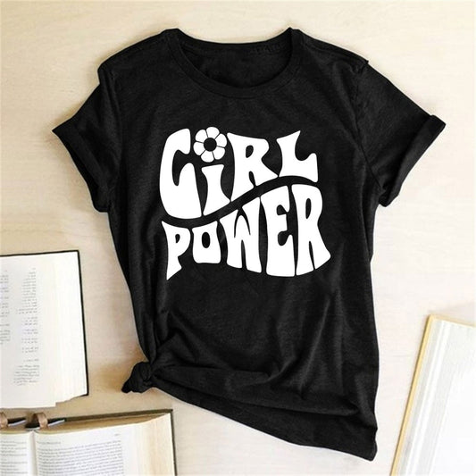 Harajuku Tees Tops Girl Power Letter Print T Shirt Women Short Sleeve Crewneck Summer Fashion Clothes Women T Shirt Ropa Mujer