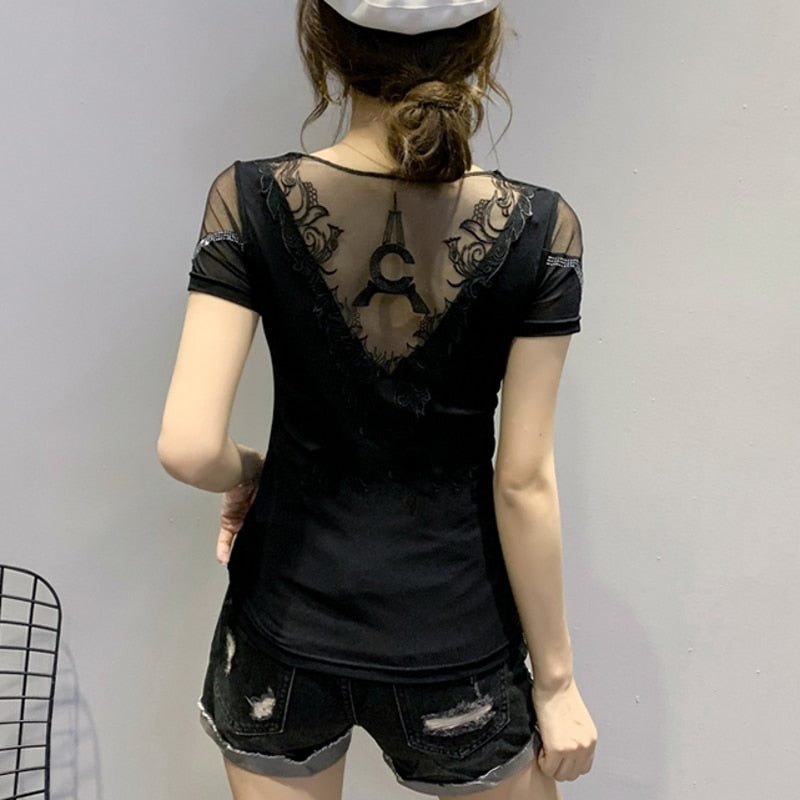 Clothes T-shirt Fashion Diamonds Eiffel Tower Women Tops