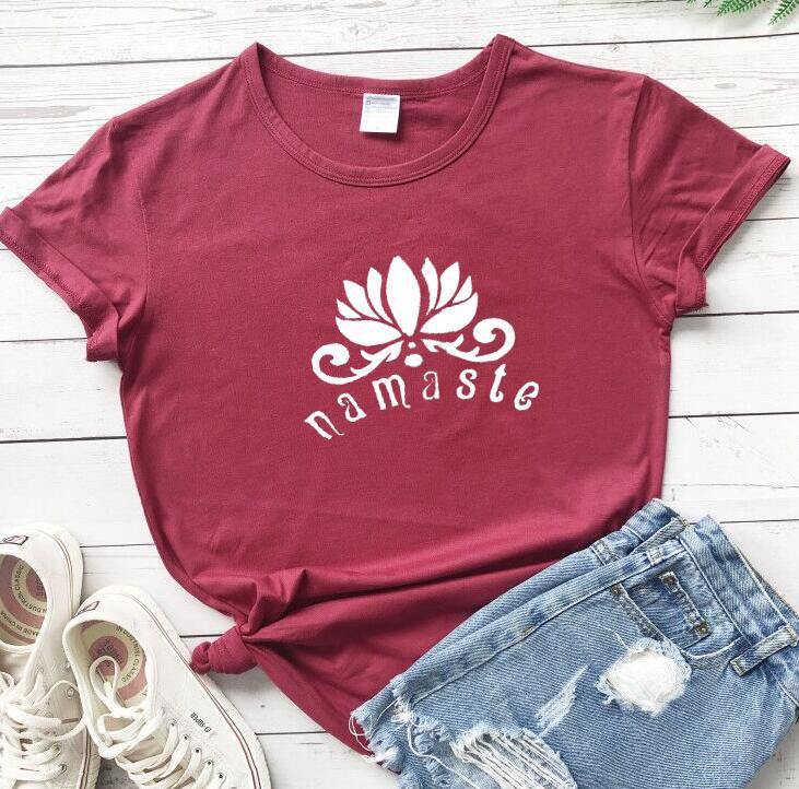 Cotton Women T Shirt Namaste Lotus Printed Tshirt Ladies