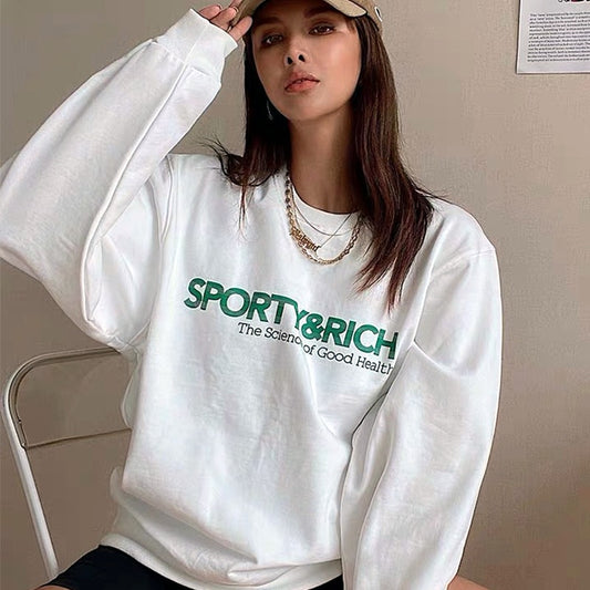 American Vintage Sporty Rich Letters Print White Cool Pullover