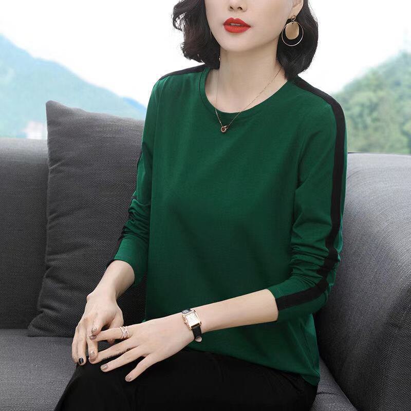 Women T-shirt Girl Casual Patchwork Color Block O-neck Long Sleeve