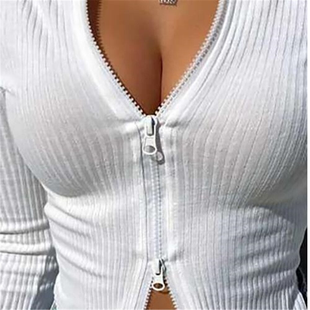 Women T-shirt Spring Autumn Clothes Ribbed Knitted Long