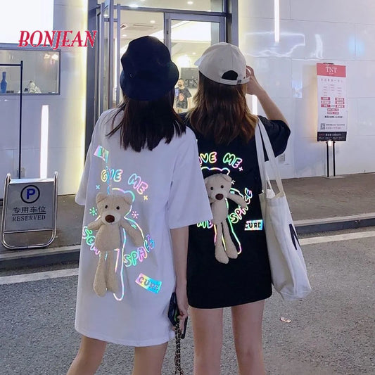 Women Child Harajuku Hip Hop Ins Reflective Back Korean Bear