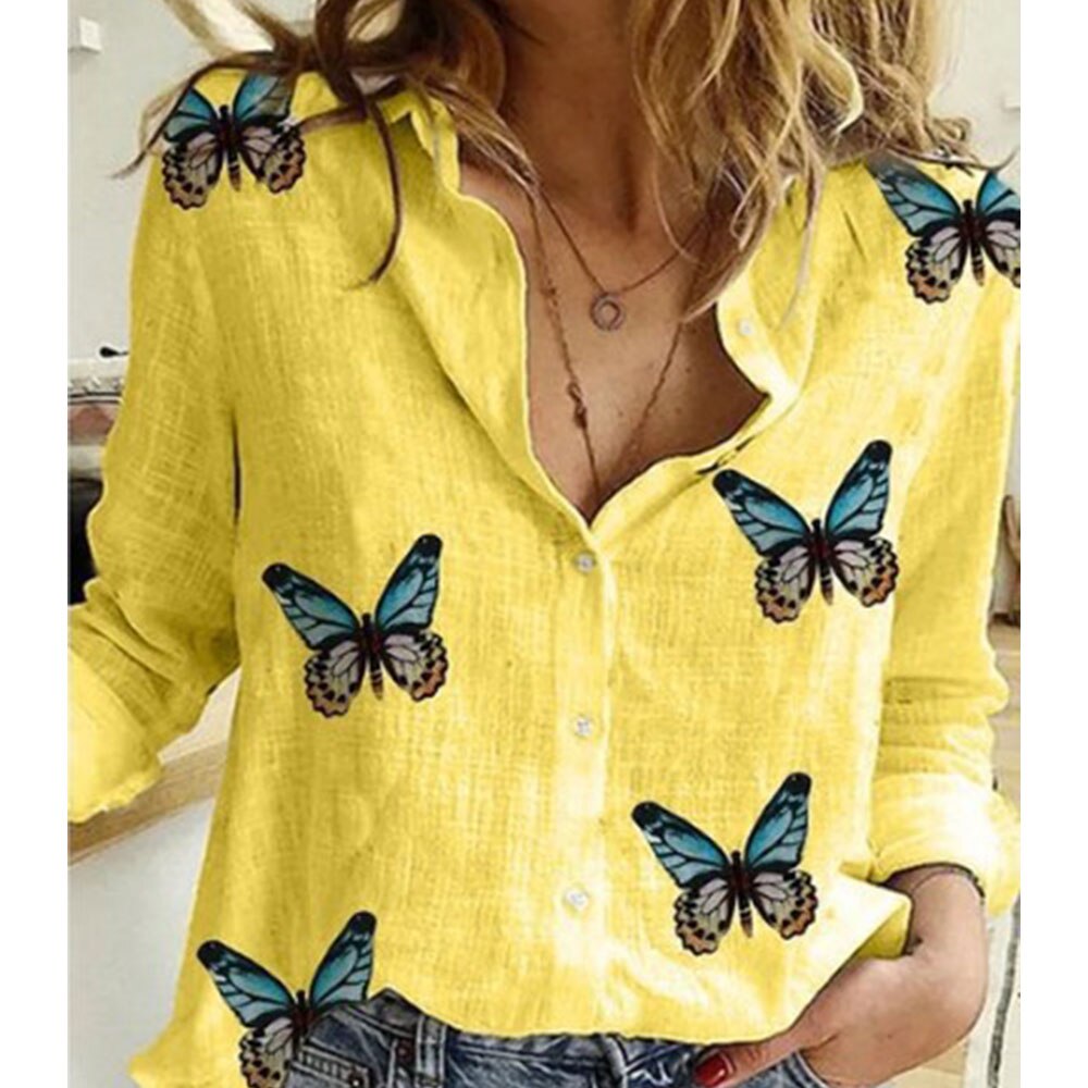 Autumn Long Sleeve Casual Loose Shirt Women Elegant Butterfly