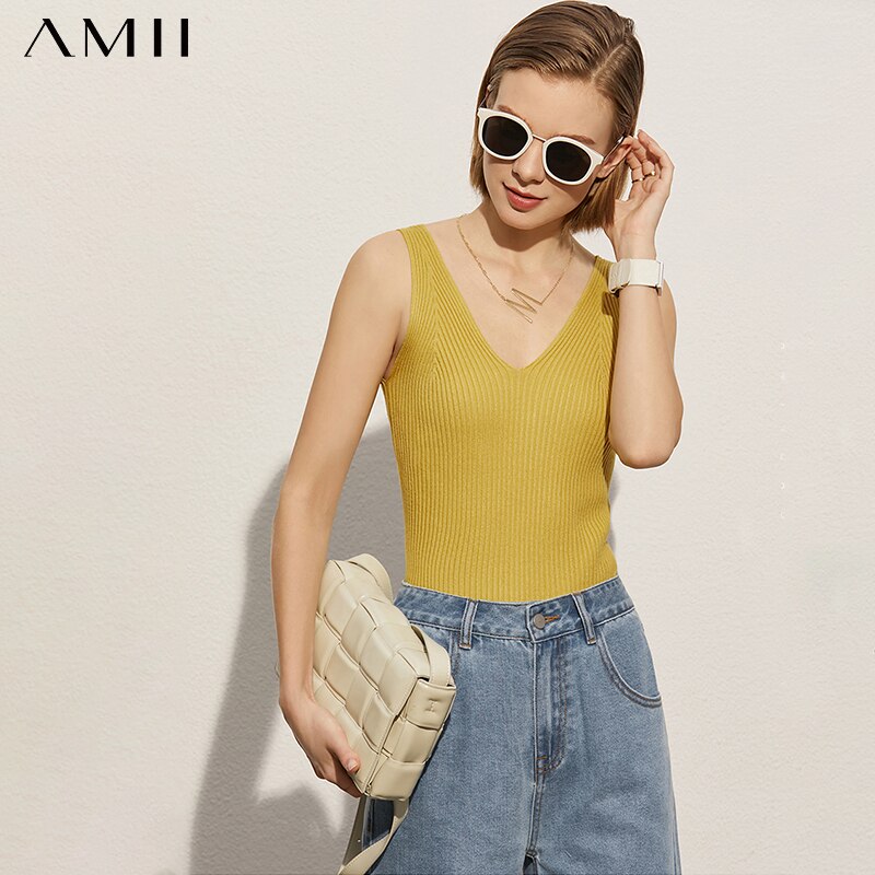 Minimalism Summer New Women's Camisole Tops V neck Slim Fit