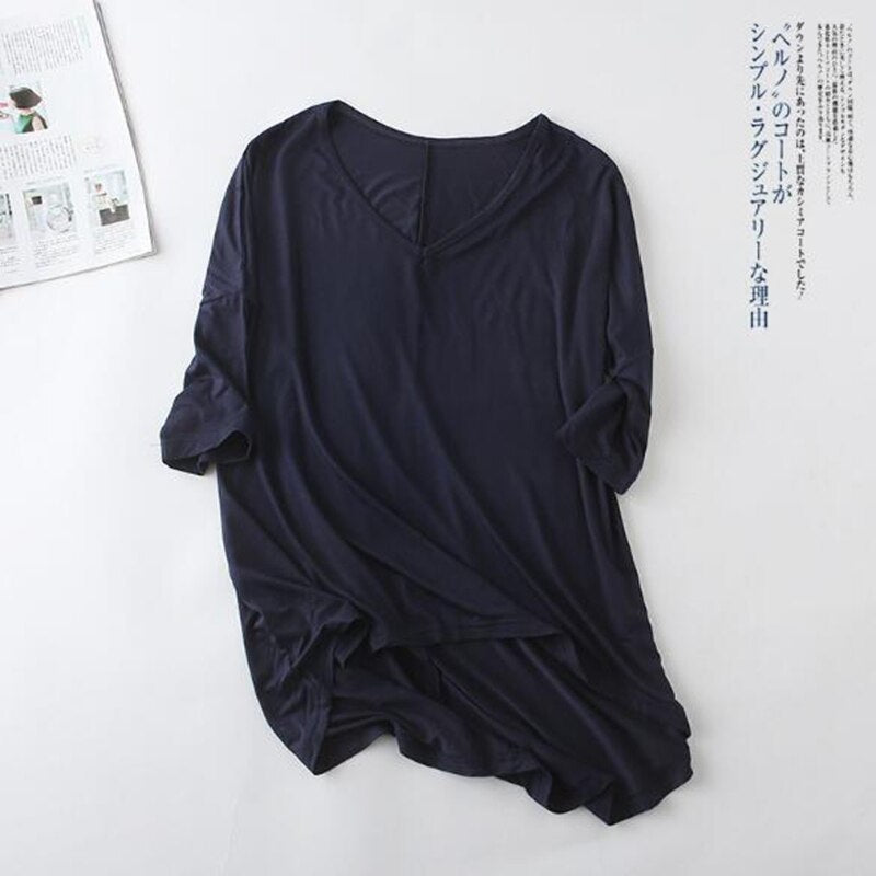 Summer Cotton T Shirt Women Harajuku Bamboo Batwing Sleeve