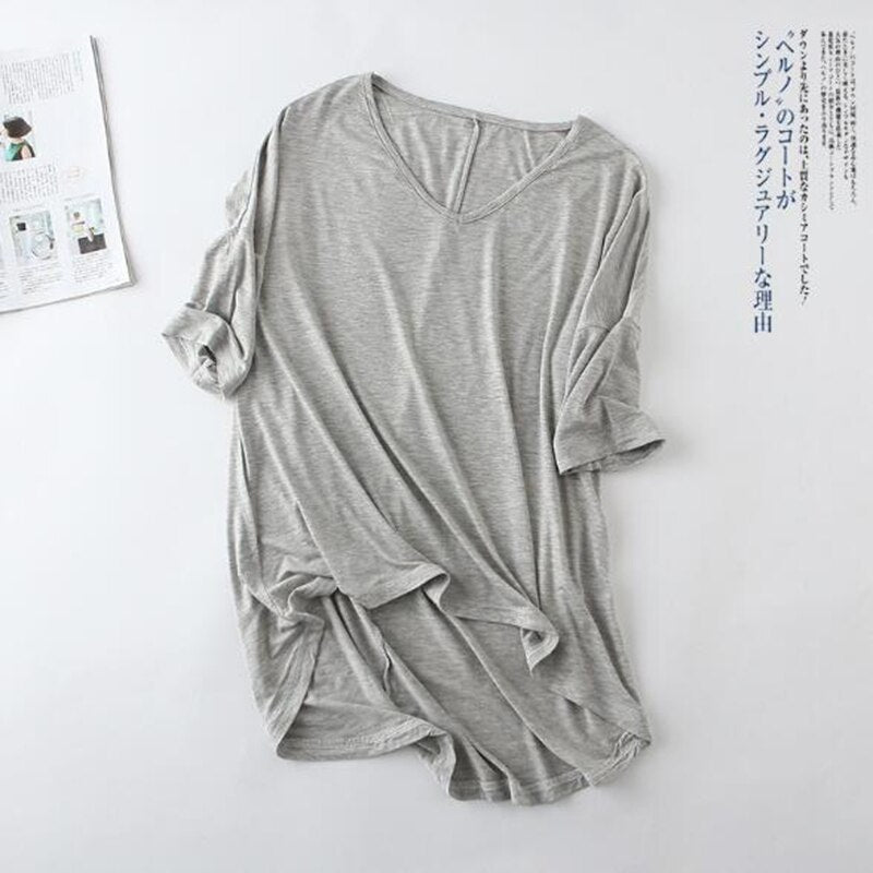 Summer Cotton T Shirt Women Harajuku Bamboo Batwing Sleeve