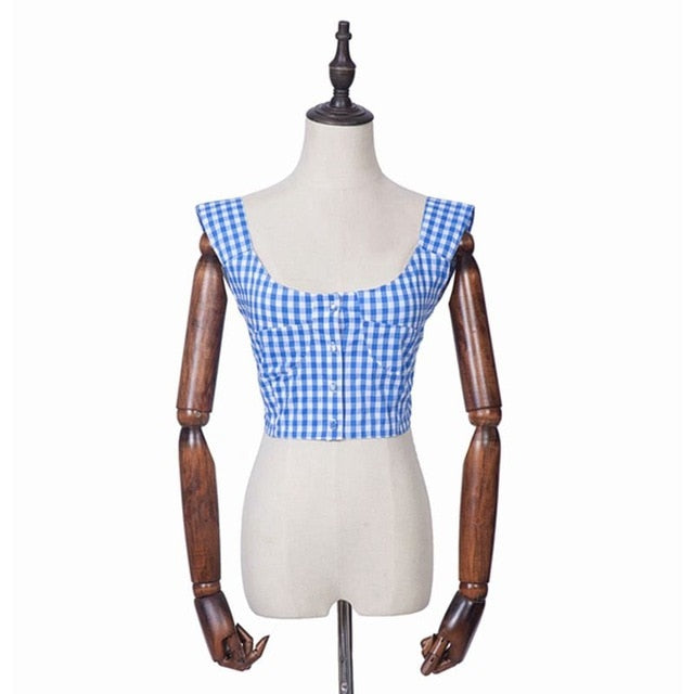 Vintage kawaii sexy crop top womens tops and blouses plaid blouse women Summer shirt tunic ladies tops blusas boho clothing