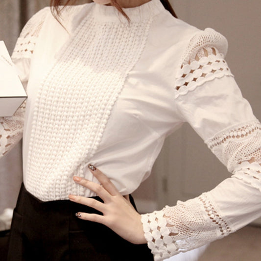 Lace Chiffon Blouse Women Shirt Plus Size Casual ladies long sleeve Womens Tops and Blouses S-5XL Hook Flower Hollow