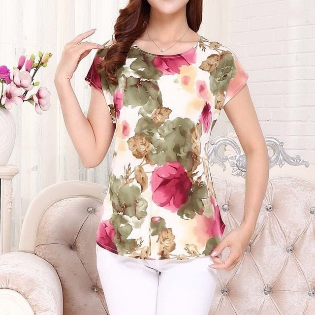 5XL Women Ladies Clothing Tops short Sleeve printing Shirts Casual Boat anchor Blouse Silk female woman clothes plus size