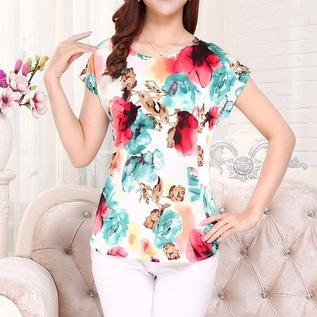 5XL Women Ladies Clothing Tops short Sleeve printing Shirts Casual Boat anchor Blouse Silk female woman clothes plus size