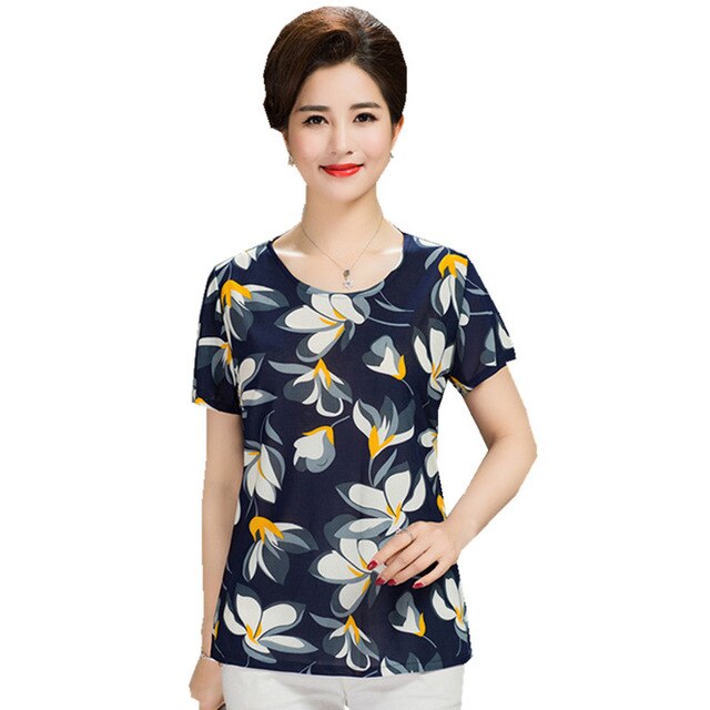 5XL Women Ladies Clothing Tops short Sleeve printing Shirts Casual Boat anchor Blouse Silk female woman clothes plus size