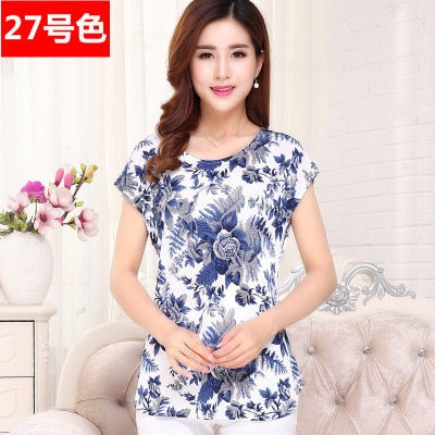 5XL Women Ladies Clothing Tops short Sleeve printing Shirts Casual Boat anchor Blouse Silk female woman clothes plus size