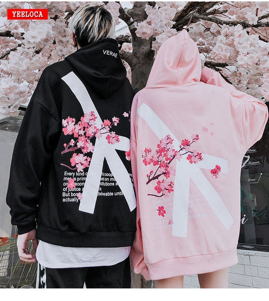 Winter modis Cherry Blossom Print Hoodie Streetwear Hip Hop oversize Women Men Unisex Cotton  Sweatshirts Retro Hoody