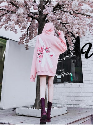 Winter modis Cherry Blossom Print Hoodie Streetwear Hip Hop oversize Women Men Unisex Cotton  Sweatshirts Retro Hoody