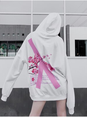 Winter modis Cherry Blossom Print Hoodie Streetwear Hip Hop oversize Women Men Unisex Cotton  Sweatshirts Retro Hoody