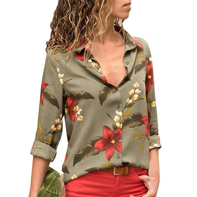 New Fashion Print Women Blouses Long Sleeve Turn-down Collar Chiffon Blouse Shirt Casual Tops Plus Size Elegant Work Shirt