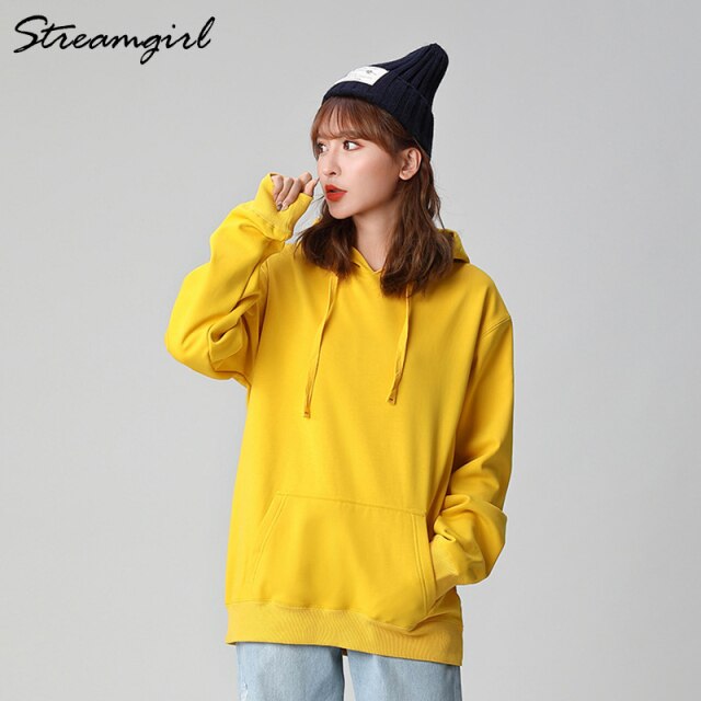 Women's Sweatshirt Cotton Oversized Hoodies And Sweatshirts Oversize Pink Sweatshirt With Hood Yellow Cotton Hoodies Women