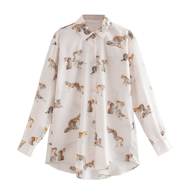 Aachoae Leopard Stylish Shirt Women Turn Down Collar Office Fashion Female Blouse Long Sleeve Plus Size Lady Tops Blusa Feminina