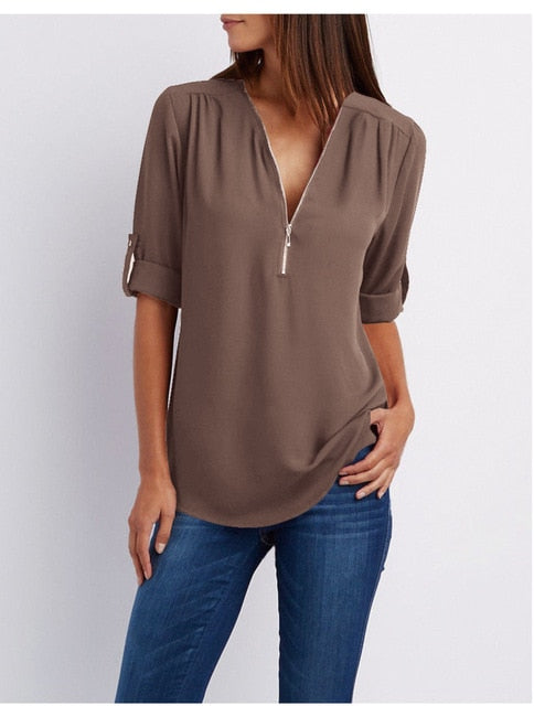 Women Shirts Summer Autumn Casual V-neck Chiffon Blouse Women Top Camisa Feminina Long Sleeve Black White Ladies Blouses Shirt