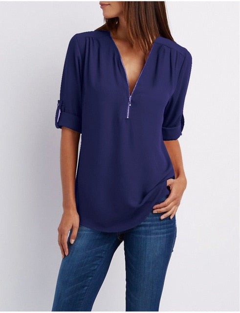 Women Shirts Summer Autumn Casual V-neck Chiffon Blouse Women Top Camisa Feminina Long Sleeve Black White Ladies Blouses Shirt