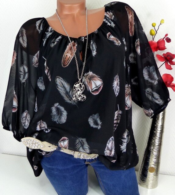 Women Shirts Summer Autumn Casual V-neck Chiffon Blouse Women Tops And Blouses Half Sleeve Black White Ladies Shirt