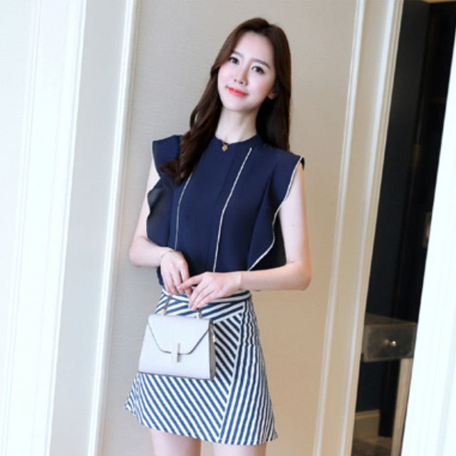 New fashion Summer Ladies White Women Sleeveless Chiffon ruffles shirt blouse solid elegant casual Women Clothing top p